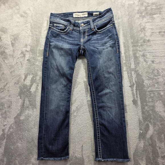 BKE Denim Stella Jeans Womens 26 Blue Straight Leg Raw Hem Stretch Style BPL1404 - Picture 1 of 12